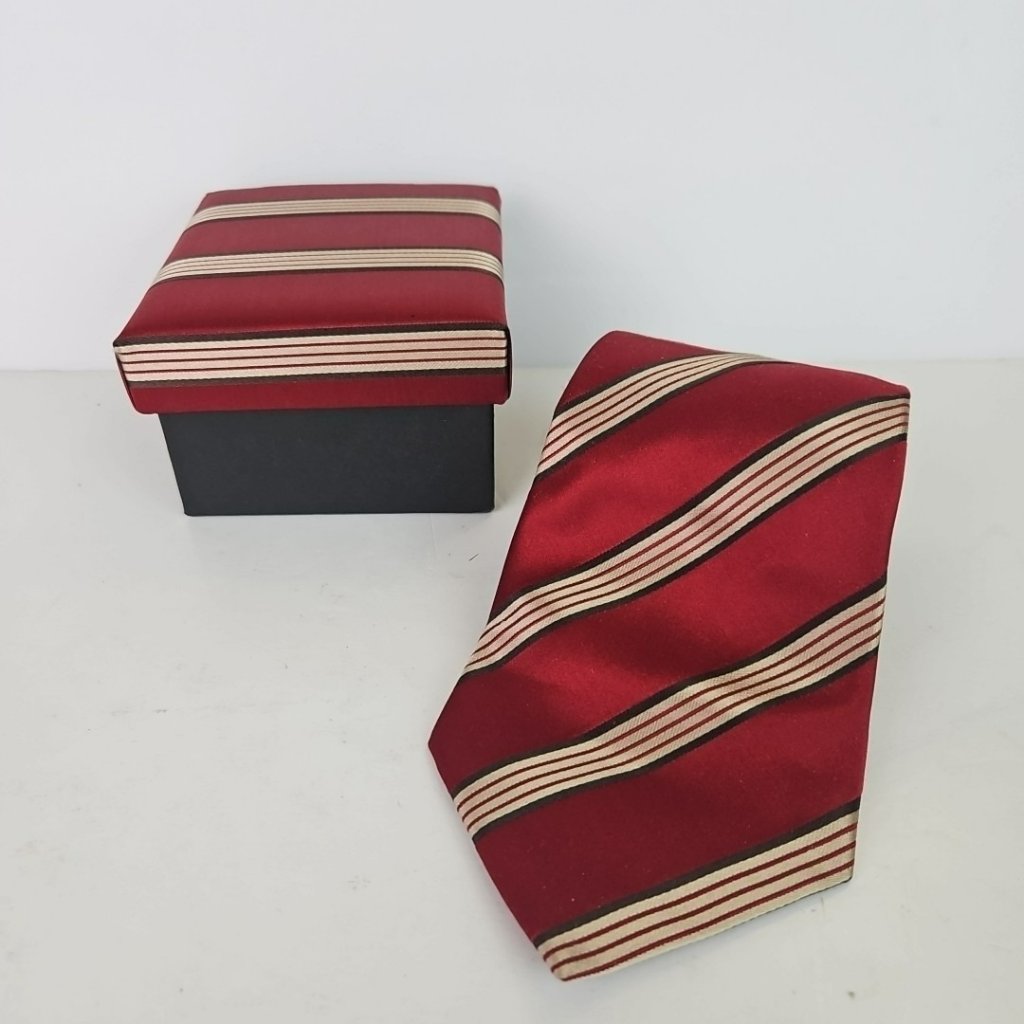 Stafford Mens 100 Silk Neck Tie Striped Red Burgundy Formal Wedding Gift Dad
